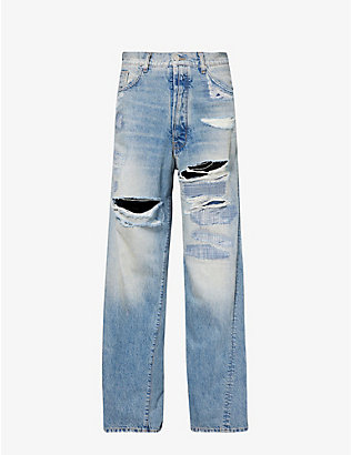 B1 ARCHIVE: Distressed regular-fit wide-leg jeans