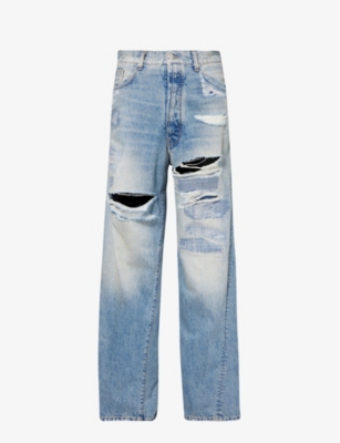 B1 Archive Mens Denim Distressed Regular-fit Wide-leg Jeans