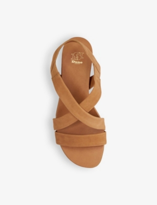Dune Womens Camel-nubuck Landies Crossover-strap Flat Suede Sandals In Camel-nubuck