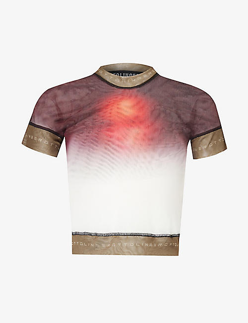 OTTOLINGER: Graphic-print semi-sheer recycled-polyester top