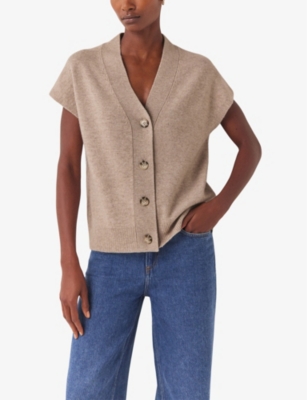 Shop The White Company Women's Midtaupemr V-neck Button-through Wool And Cashmere-blend Vest