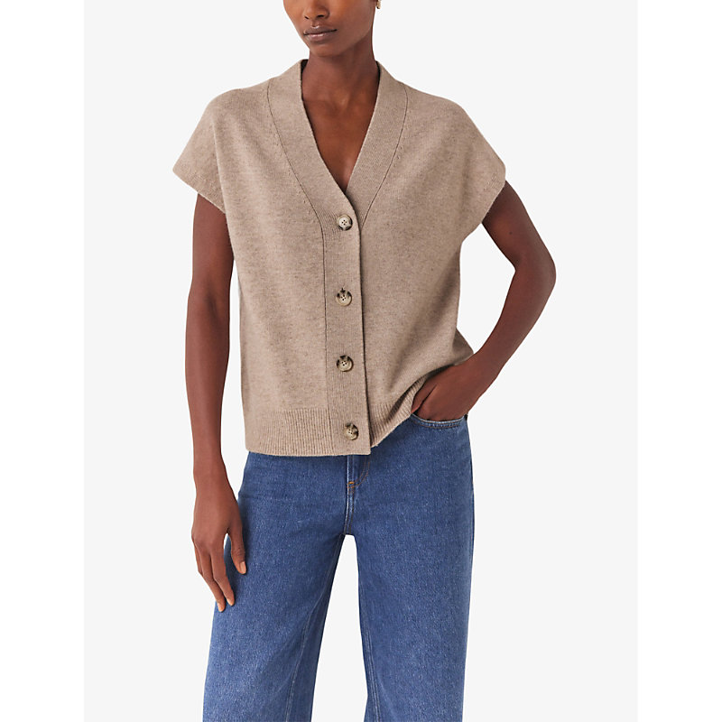 Shop The White Company Womens Midtaupemr V-neck Button-through Wool And Cashmere-blend Vest
