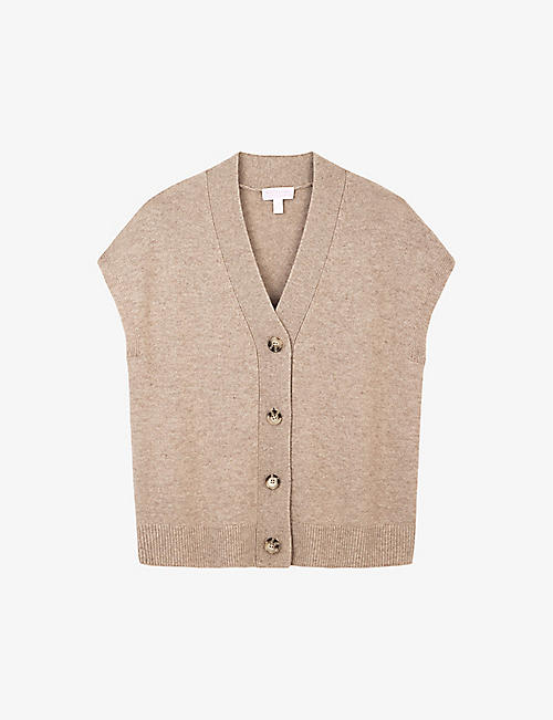 THE WHITE COMPANY: V-neck button-through wool and cashmere-blend vest