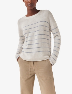 Shop The White Company Women's Porcelain Relaxed-fit Fine-stripe Wool And Cashmere-blend Jumper