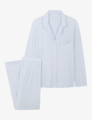 THE WHITE COMPANY: Contrast-piping patch-pocket stretch-jersey pyjamas