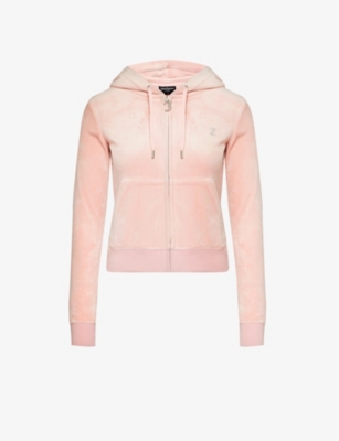 Shop Juicy Couture Womens Almond Blossom Robertson Logo-embellished Velour Hoody In Pink