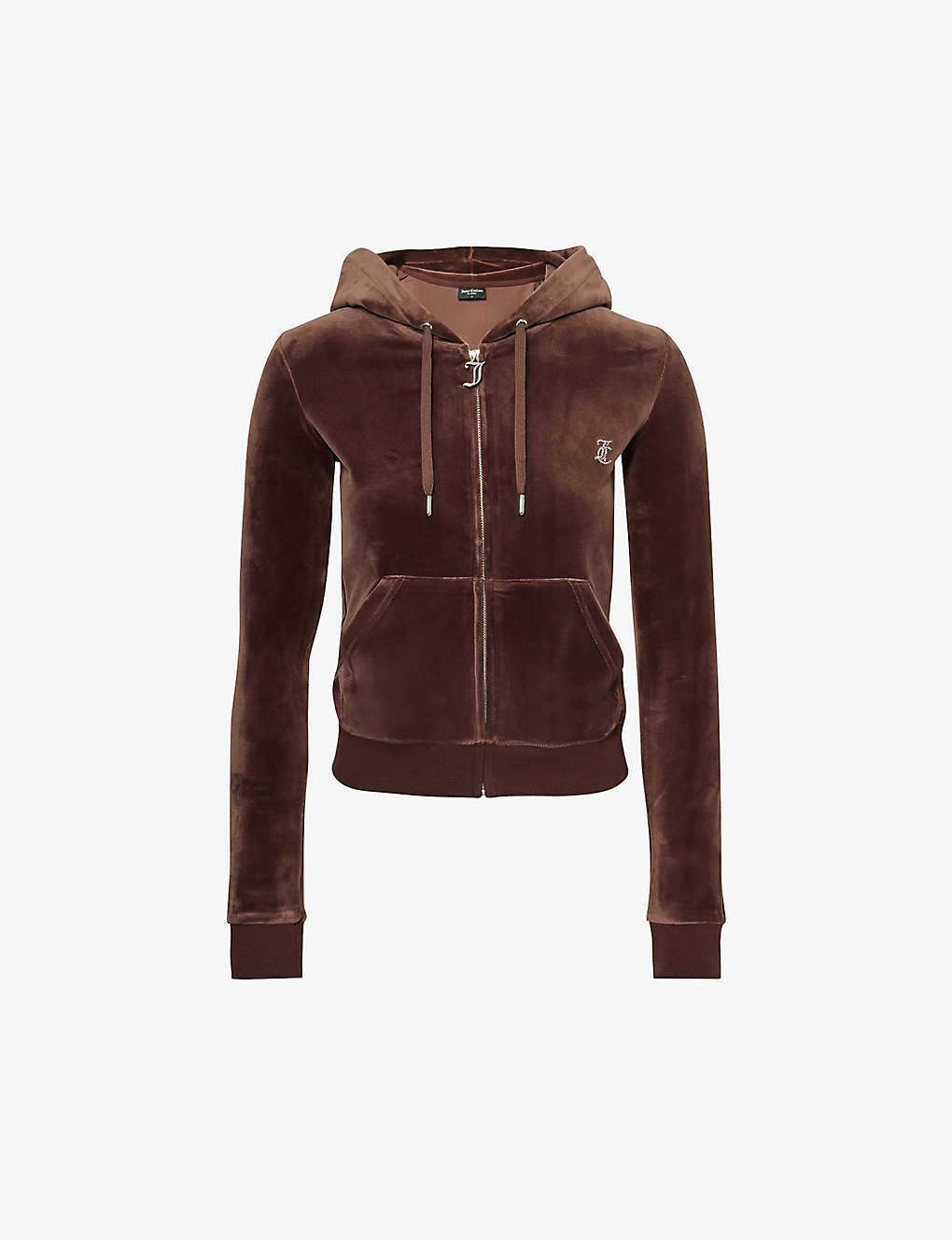 Juicy Couture Womens Bitter Chocolate Robertson Logo-embellished Velour Hoody In Brown