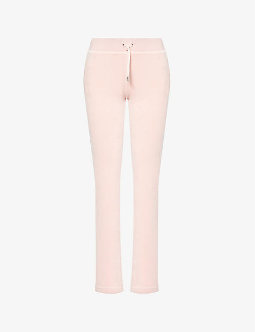 JUICY COUTURE: Rhinestone-embellished straight-leg mid-rise velour jogging bottoms