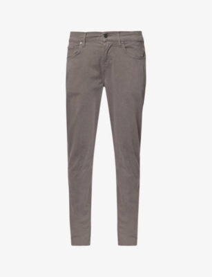 Shop 7 For All Mankind Men's Grey Slimmy Tapered Slim-fit Stretch Cotton-blend Trousers