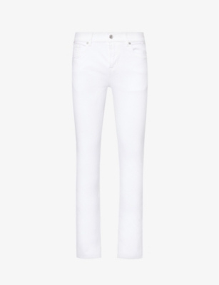 7 For All Mankind Mens White Slimmy Brand-patch Slim-fit Straight-leg Stretch-denim Jeans