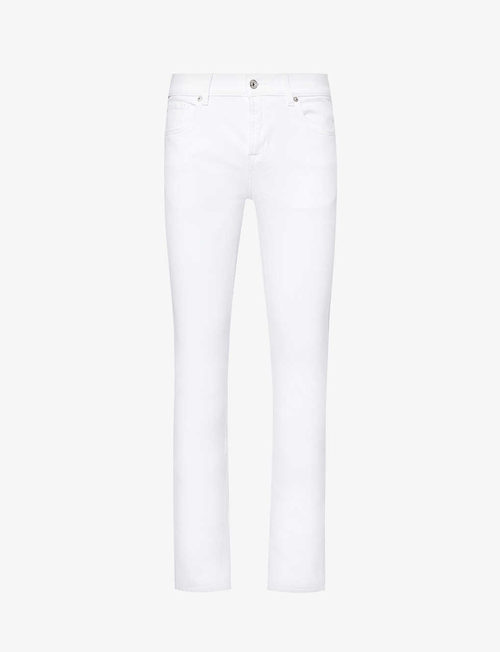 7 For All Mankind Mens White Slimmy Brand-patch Slim-fit Straight-leg Stretch-denim Jeans