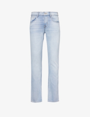 7 FOR ALL MANKIND 7 FOR ALL MANKIND MEN'S LIGHT BLUE THE STRAIGHT BRAND-PATCH STRAIGHT-LEG STRETCH-DENIM JEANS