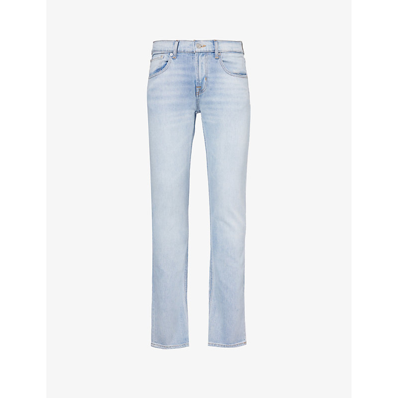 Shop 7 For All Mankind The Straight Brand-patch Straight-leg Stretch-denim Jeans In Light Blue