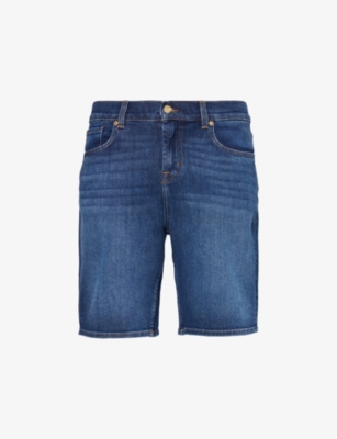 Shop 7 For All Mankind Men's Dark Blue Mid-wash Regular-fit Stretch-denim Shorts