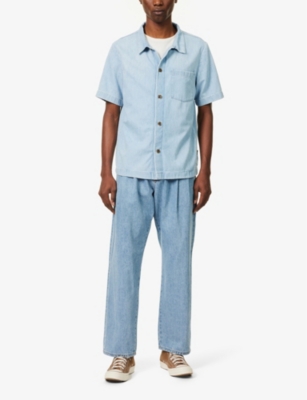 Shop 7 For All Mankind Men's Denim Short-sleeved Patch-pocket Denim Shirt