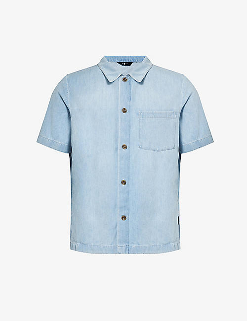7 FOR ALL MANKIND: Short-sleeved patch-pocket denim shirt