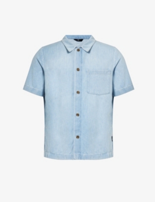 Shop 7 For All Mankind Men's Denim Short-sleeved Patch-pocket Denim Shirt