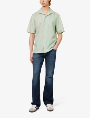 Shop 7 For All Mankind Men's Multicolour Geometric-print Camp-collar Cotton Shirt