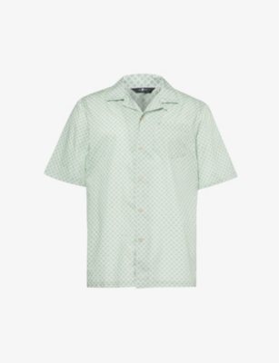 7 For All Mankind Mens Multicolour Geometric-print Camp-collar Cotton Shirt