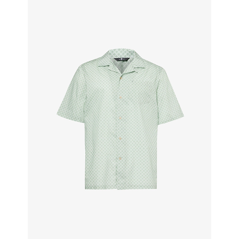 7 For All Mankind Mens Multicolour Geometric-print Camp-collar Cotton Shirt