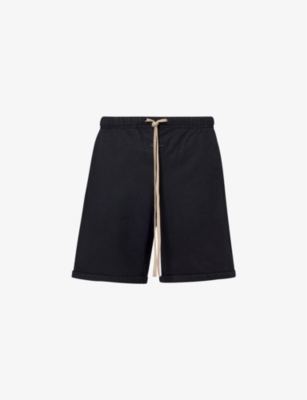 Fear Of God Mens Black Brand-patch Drawstring-waist Cotton-blend Shorts