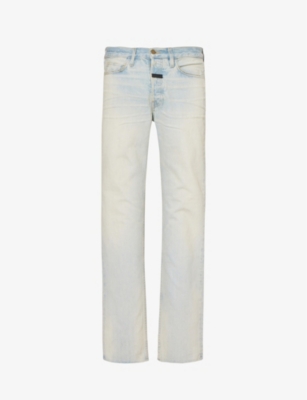 Shop Fear Of God Men's Light Indigo Brand-patch Straight-leg Jeans