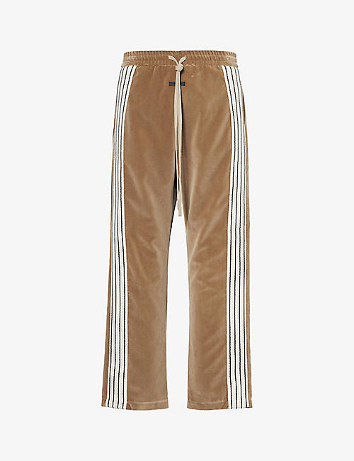 FEAR OF GOD: Brand-stripe brand-patch cotton-blend velour trousers