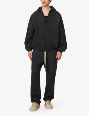 Shop Fear Of God Men's Black Brand-patch Relaxed-fit Cotton-jersey Hoody