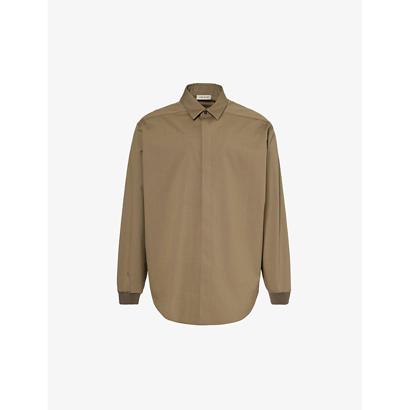 Fear Of God Mens Olive Brand-patch Relaxed-fit Cotton-blend Shirt