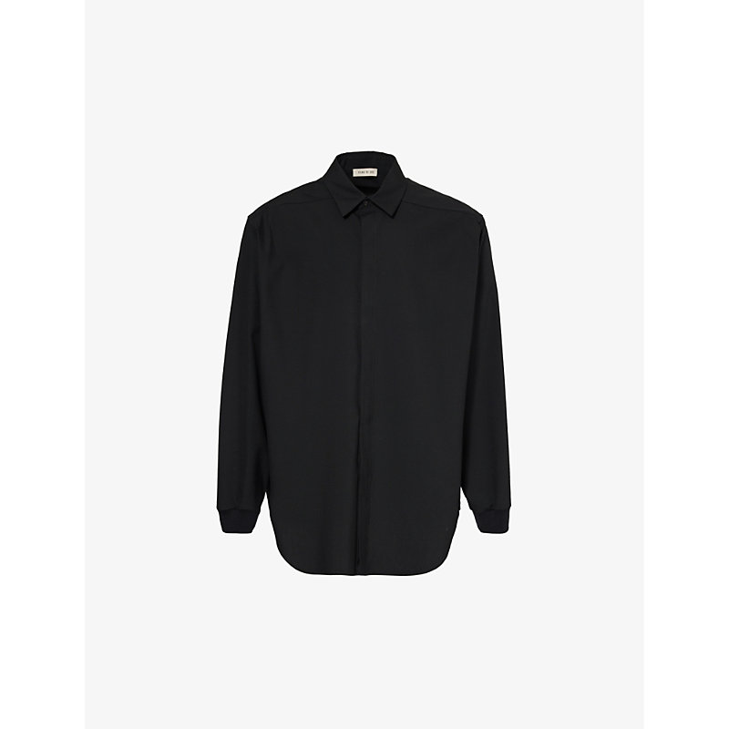 Fear Of God Mens Black Brand-patch Relaxed-fit Cotton-blend Shirt