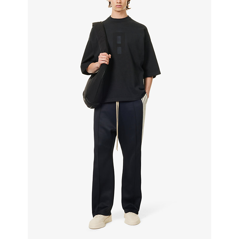 Shop Fear Of God Mens Black Contrast-panel Relaxed-fit Woven Jogging Bottoms