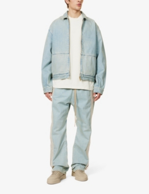 Fear Of God Drop Shoulder Zipped Denim Jacket In Light Indigo