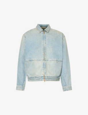 Shop Fear Of God Men's Light Indigo Brand-patch Relaxed-fit Denim Jacket