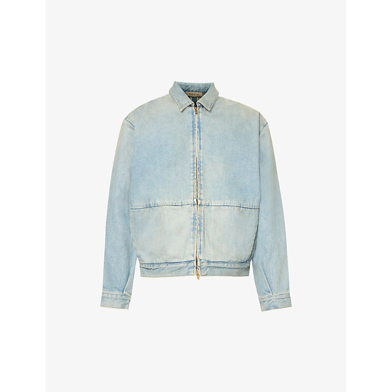 Shop Fear Of God Brand-patch Relaxed-fit Denim Jacket In Light Indigo