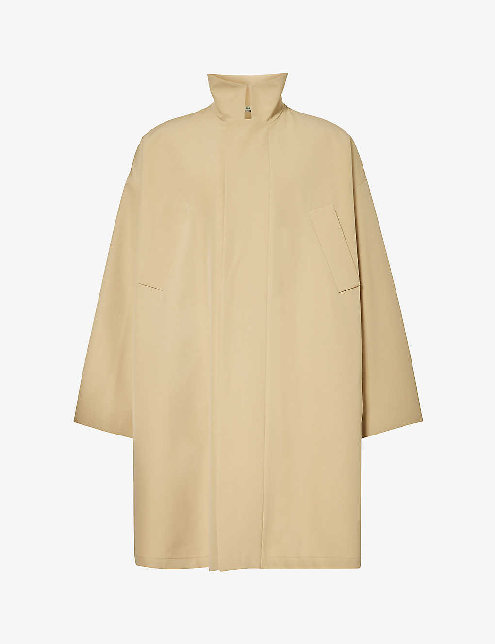 Fear Of God Mens Dune Brand-patch Funnel-neck Relaxed-fit Wool Coat