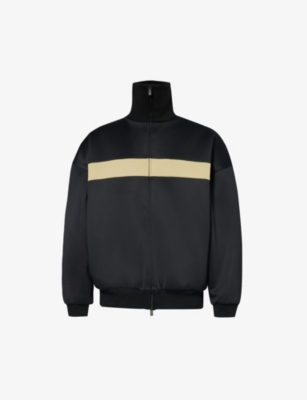 Shop Fear Of God Men's Black Track Brand-patch Relaxed-fit Jersey Jacket