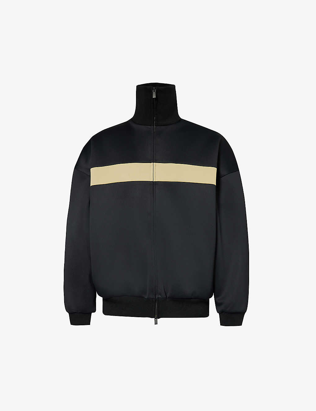 Shop Fear Of God Track Brand-patch Relaxed-fit Jersey Jacket In Black