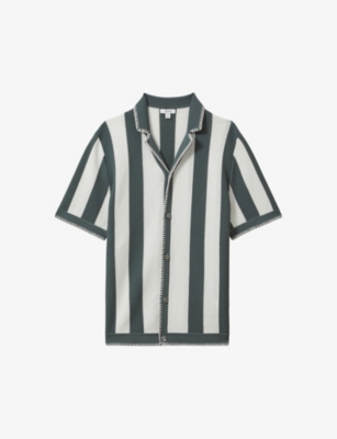 Reiss Naxos Striped Knitted Shirt In Argento/optic W