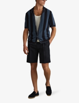 Shop Reiss Men's Navy/blue Naxos Striped Knitted Shirt