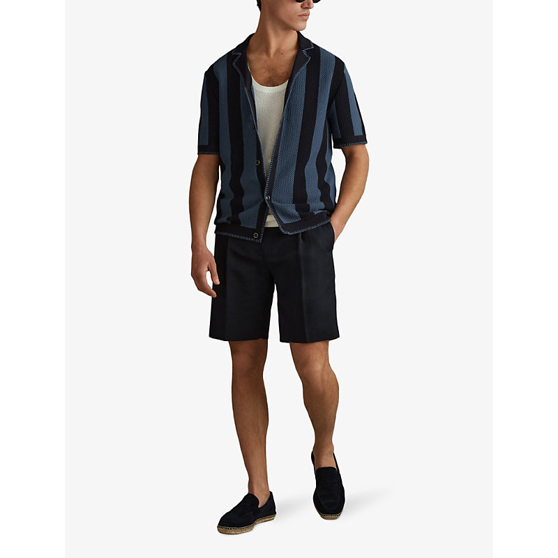 Shop Reiss Men's Navy/blue Naxos Striped Knitted Shirt