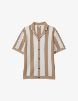 Reiss Naxos Striped Knitted Shirt In White
