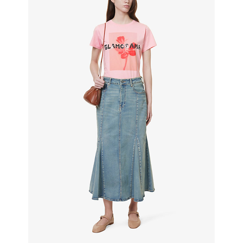 Shop Bella Freud Womens Pink Glamorama Graphic-print Organic Cotton-jersey T-shirt