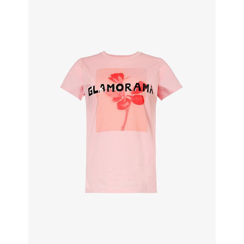 Shop Bella Freud Glamorama Graphic-print Organic Cotton-jersey T-shirt In Pink