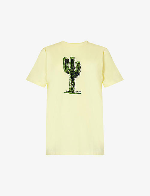 BELLA FREUD: Cactus-embroidered regular-fit cotton-jersey T-shirt