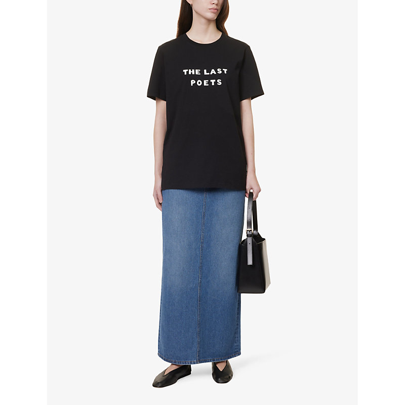 Shop Bella Freud Women's Black The Last Poets Text-print Organic Cotton-jersey T-shirt