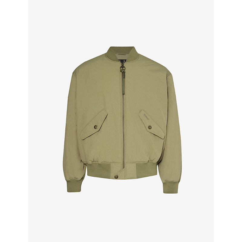 Shop Barbour Men's Bleached Olive Brand-embroidered Boxy-fit Recycled-polyamide Bomber Jacket