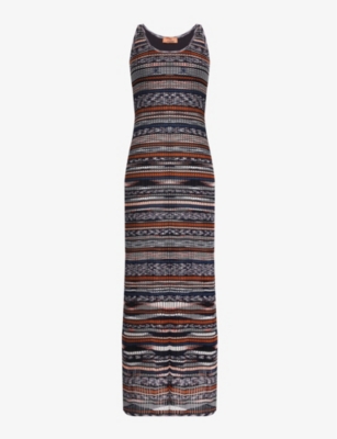 MISSONI: Striped slim-fit knitted maxi dress