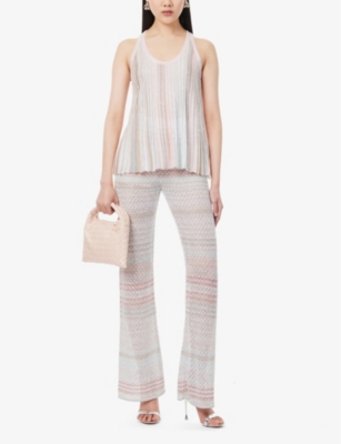 Shop Missoni Women's Striped Sequin-embellished Wide-leg Knitted Trousers In Multi-coloured