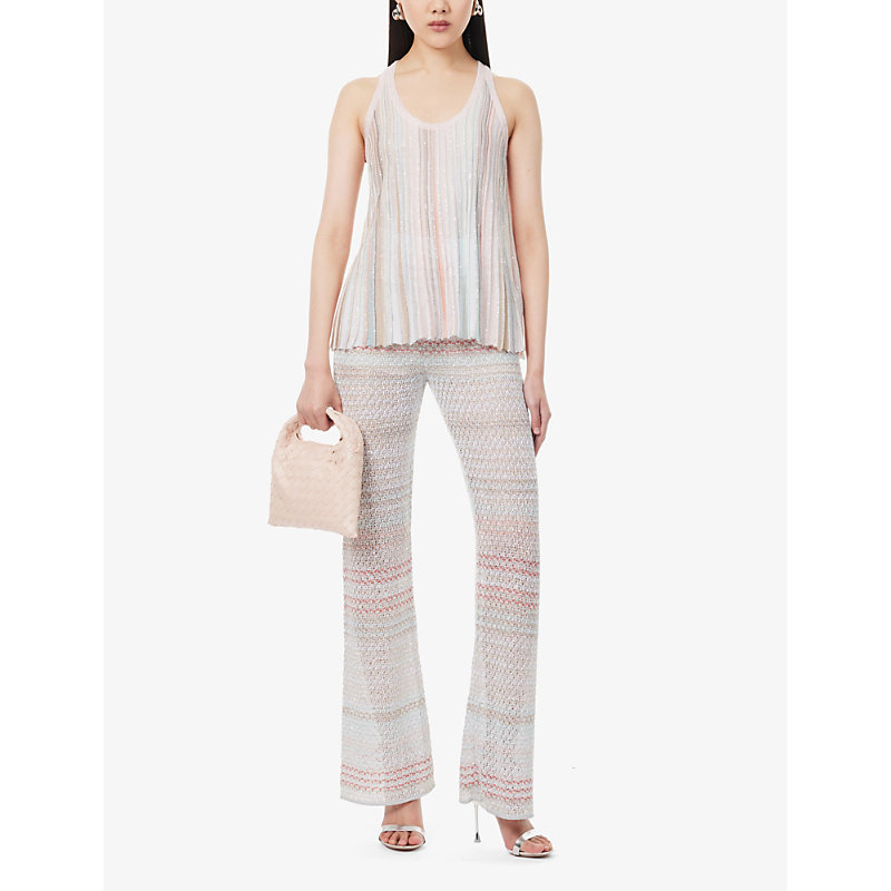 Shop Missoni Women's Multi-coloured Striped Sequin-embellished Wide-leg Knitted Trousers
