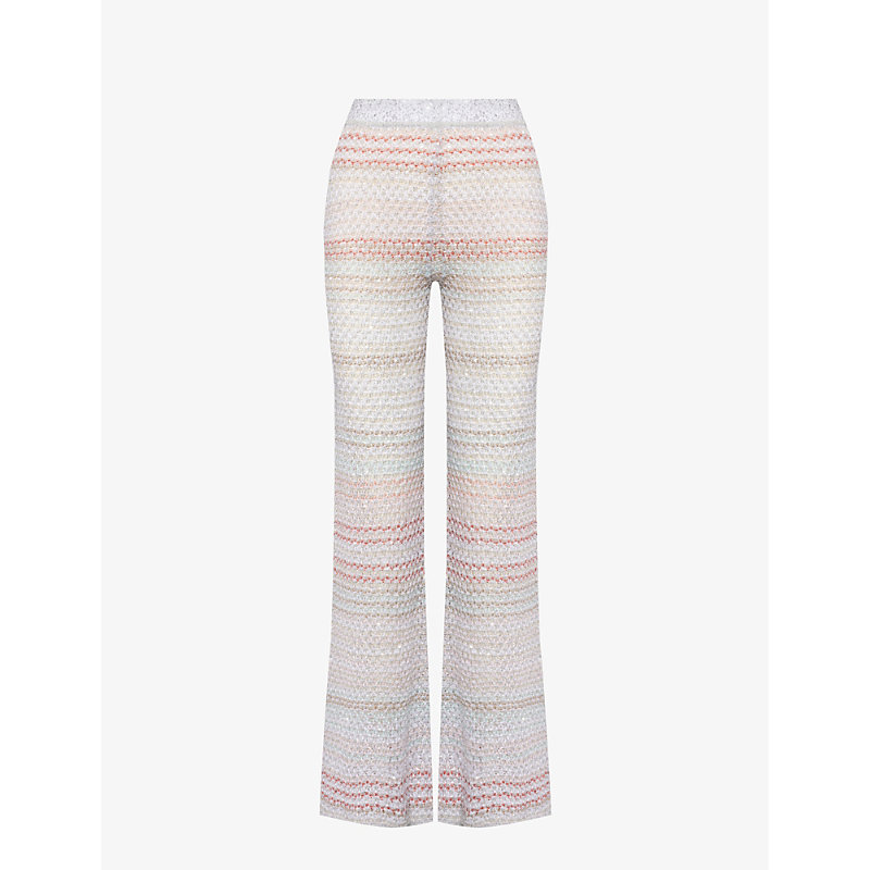 Shop Missoni Women's Multi-coloured Striped Sequin-embellished Wide-leg Knitted Trousers